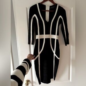 French Connection Size 2 Black & White Bandage Dress